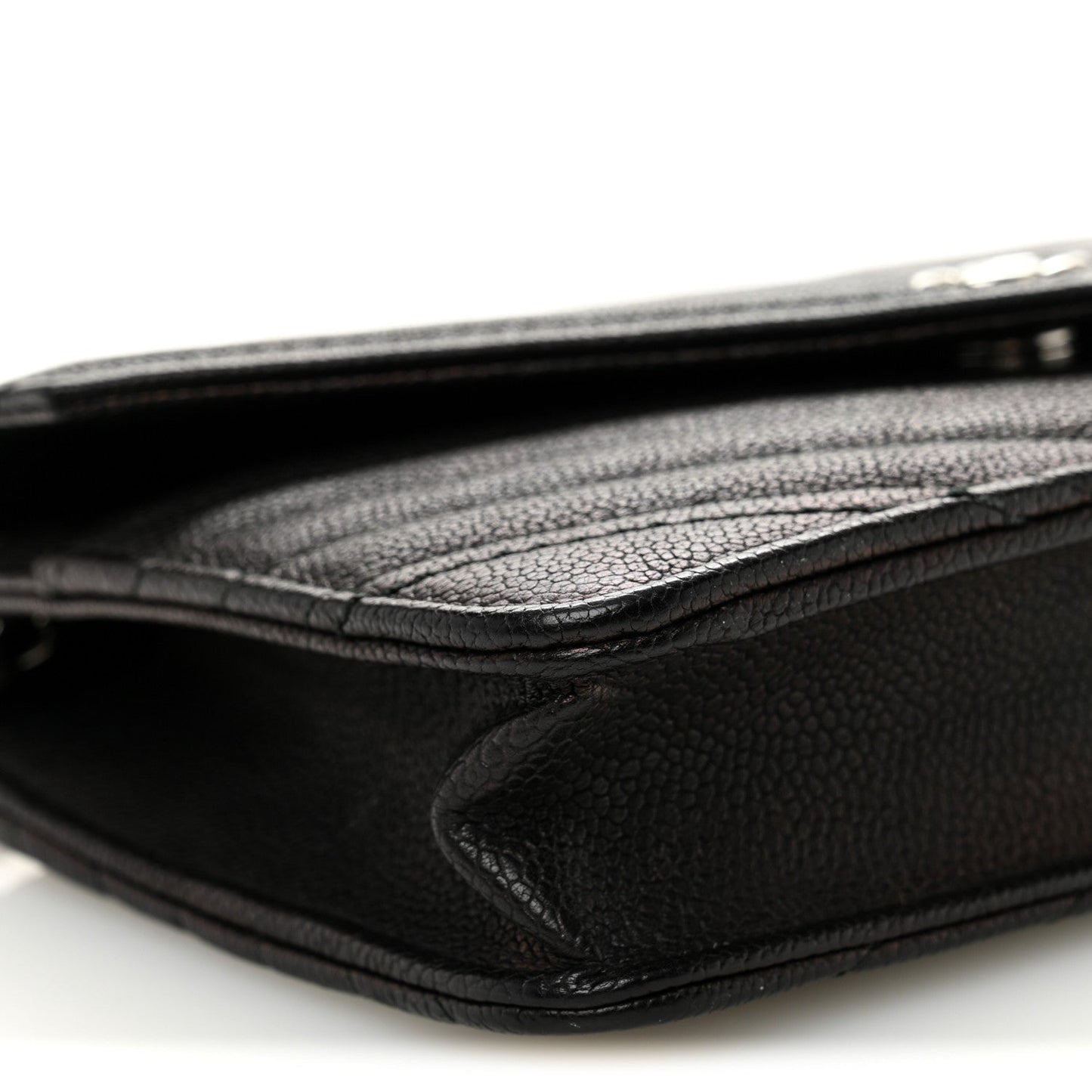 Goatskin Chevron Quilted Statement Wallet On Chain WOC Black