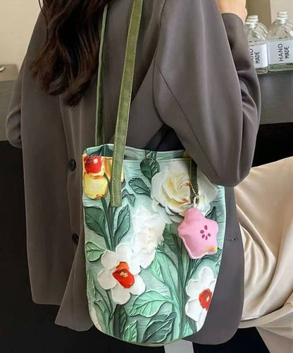 Chic Grass Green Paitings Large Capacity Bucket Bag
