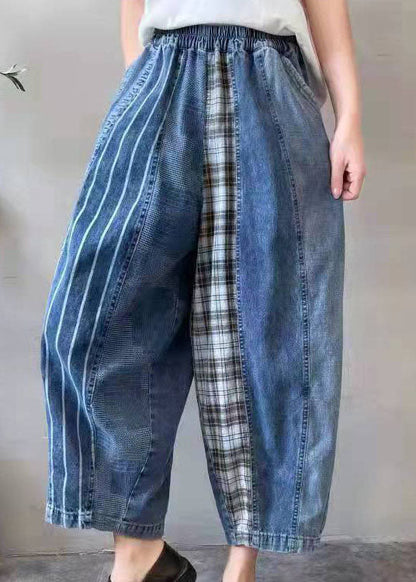 Fine Blue Patchwork fashion denim Pants