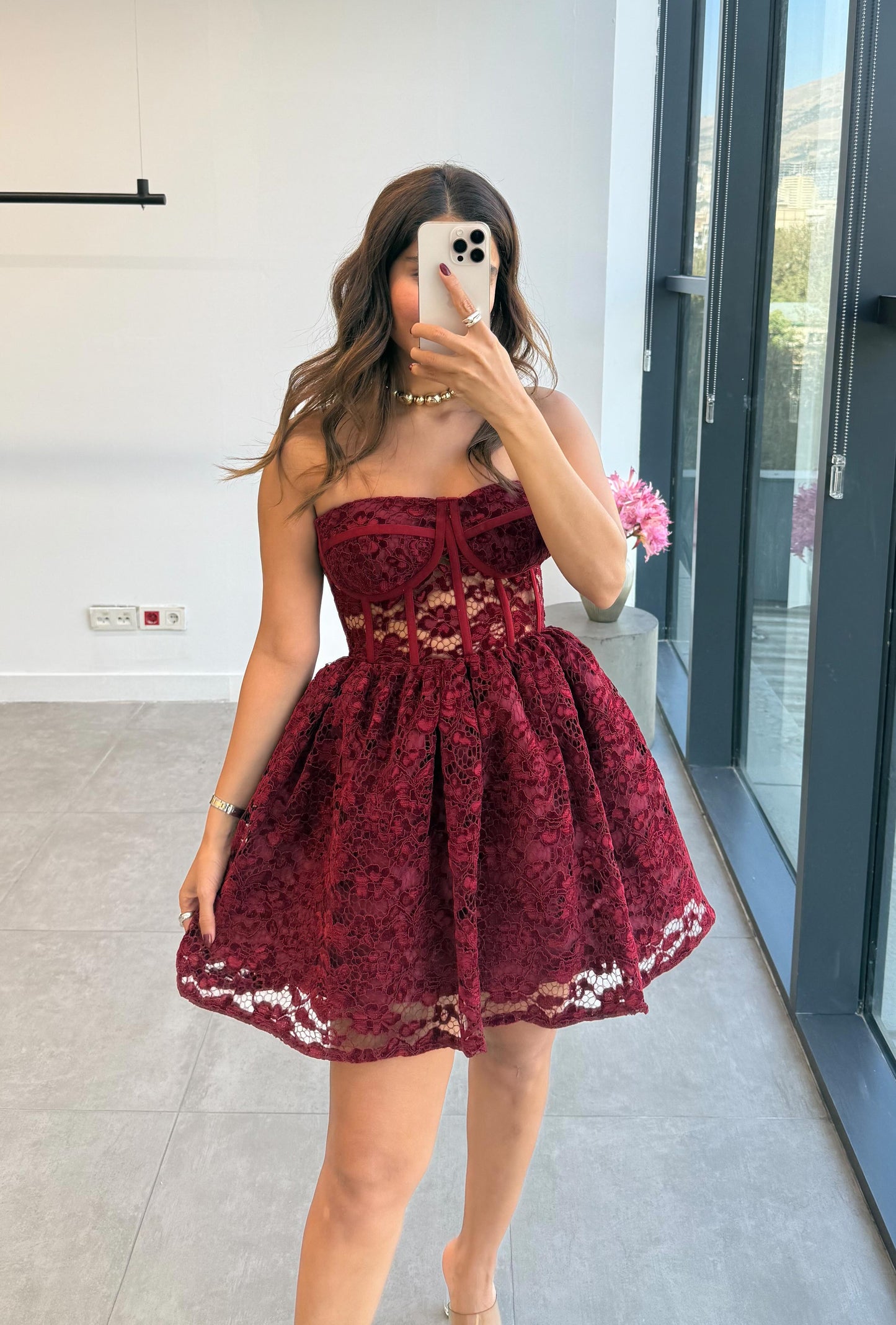 Sexy Tube Top Lace off-the-Shoulder Mini Skirt