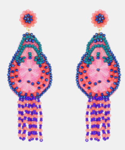 Bohemian Rainbow Weave Crystal Beading Tassel Drop Earrings