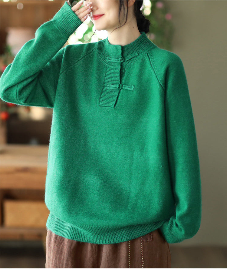 Retro Buckle Knit Loose Sweater