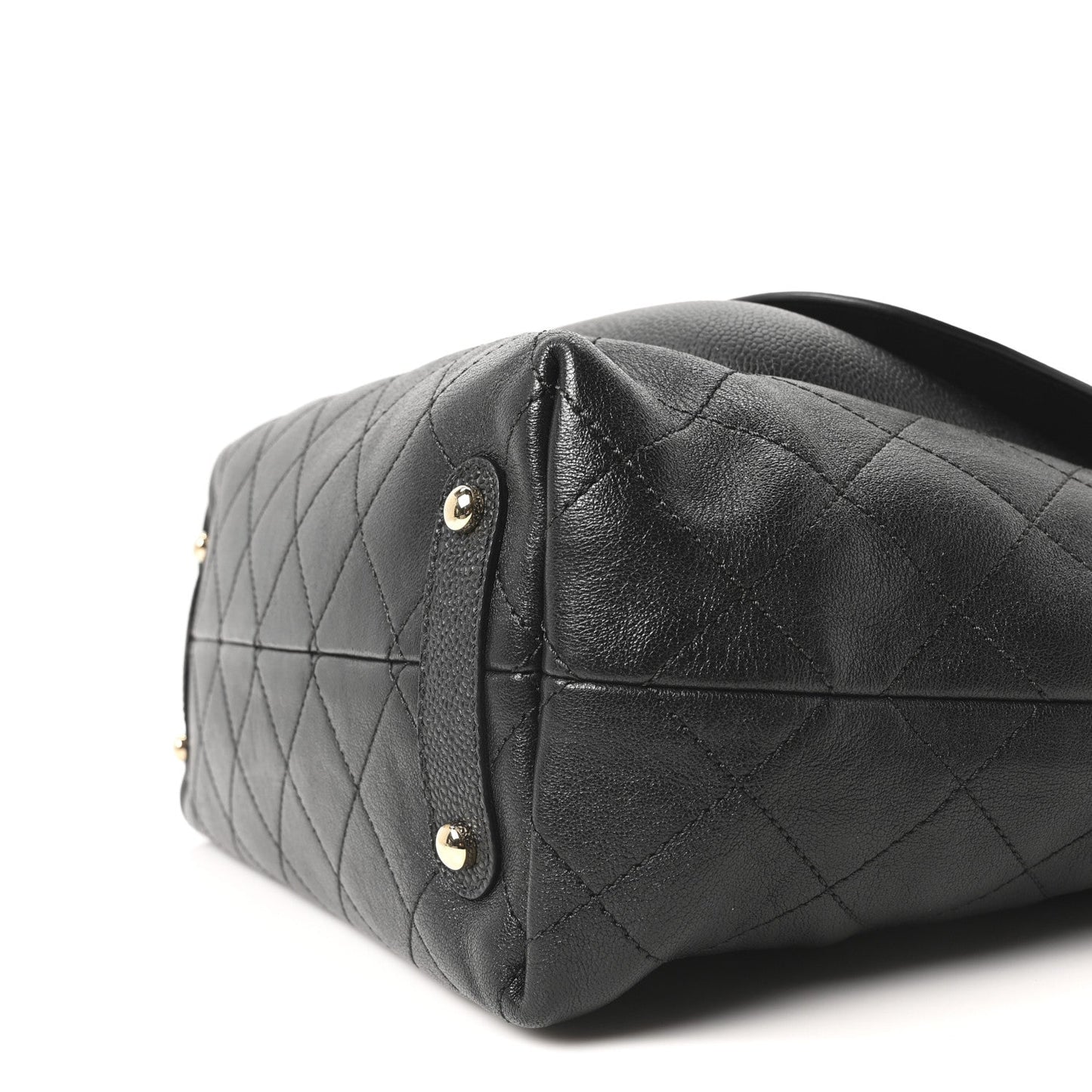 Sheepskin Caviar Quilted Medium Shopping Tote Black