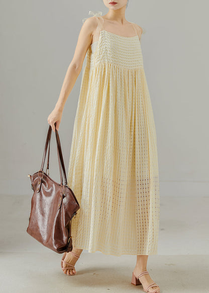 Fashion Yellow Hollow Out Cotton Cami Dresses Summer