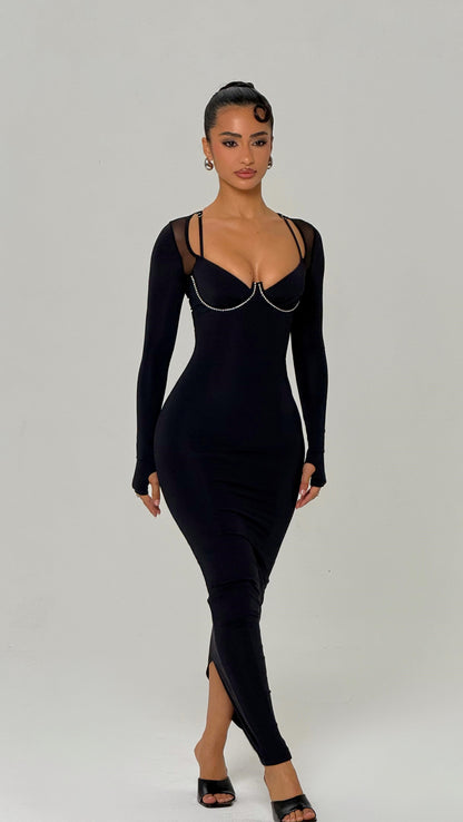 Sexy Long Sleeve Low-Cut Slim Fit Hip Skirt