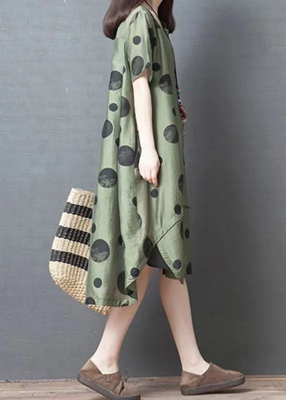 Beautiful white dotted cotton blend dresses To Get cotton blend stand collar tunic Summer Dresses