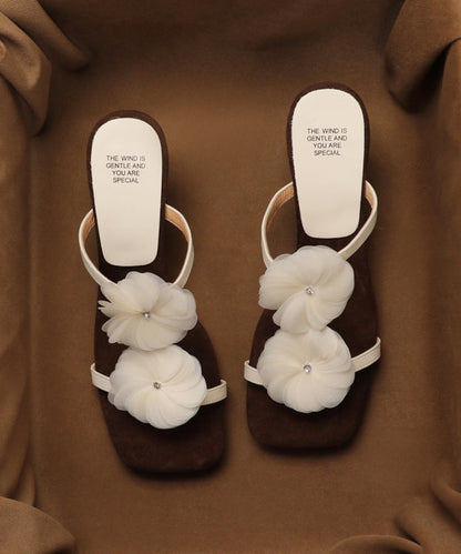 2025 Summer New Beige Flower Wedge Heel Open Toe Slippers