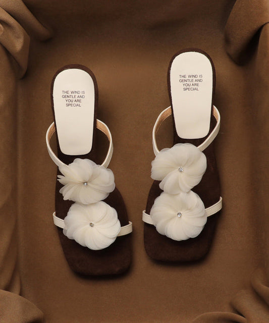 2025 Summer New Beige Flower Wedge Heel Open Toe Slippers