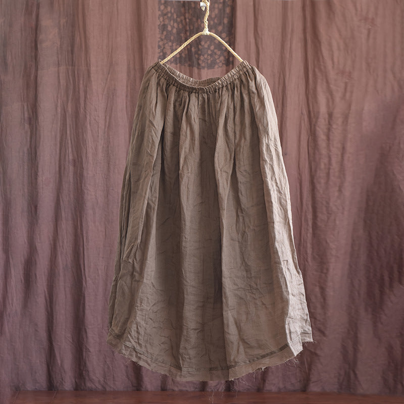 Plus Size Loose Linen Rough Hem Solid Skirt