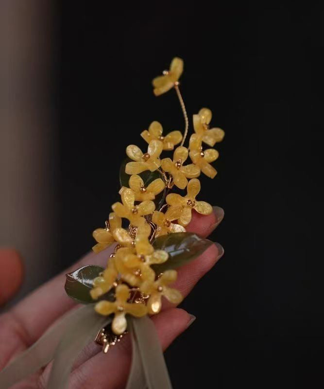 Chinese Style Yellow Alloy Tulle Osmanthus Ribbon A Pair Hairpin