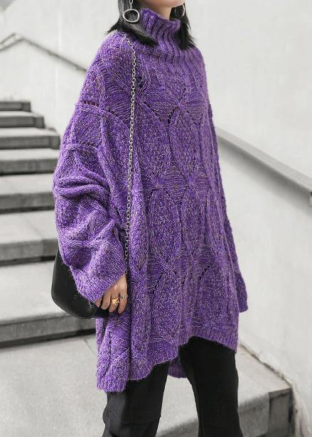 For Work purple clothes For Women high neck low high design oversize knitwear