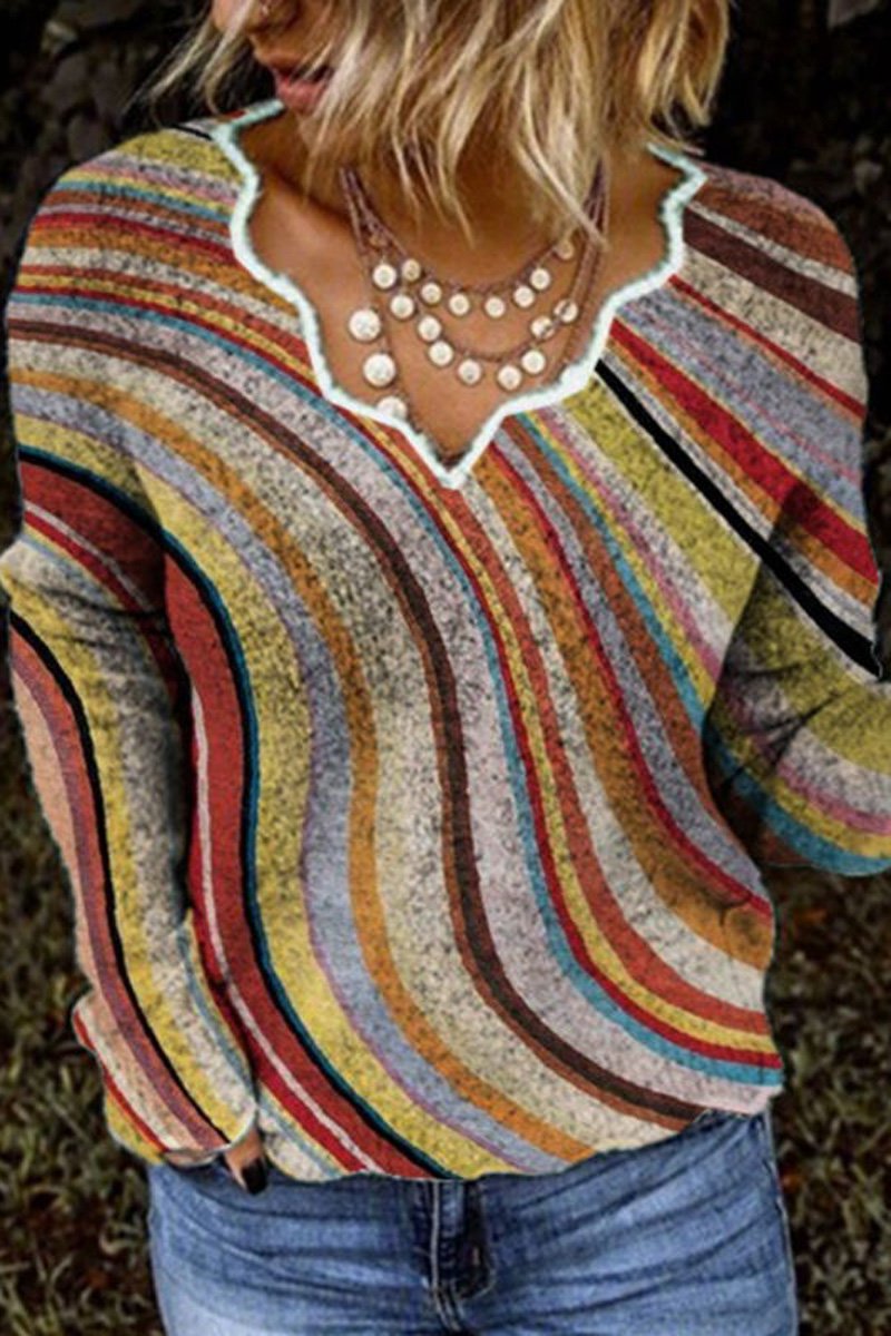 Striped Sweetheart Neck Casual Sweater