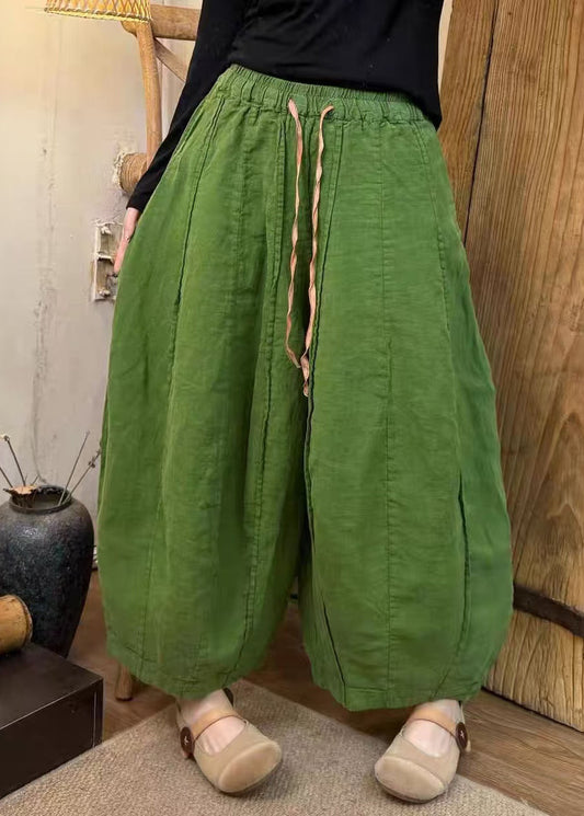 Vintage Green Oversized Patchwork Linen Harem Pants Summer