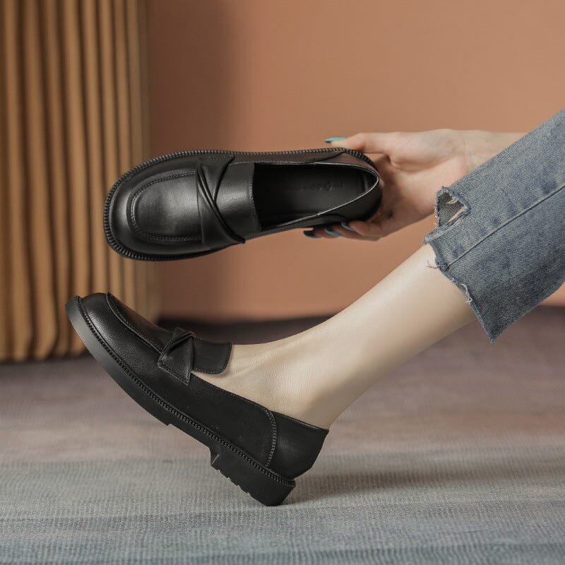 Autumn Soft Solid Leather Casual Flat Loafers