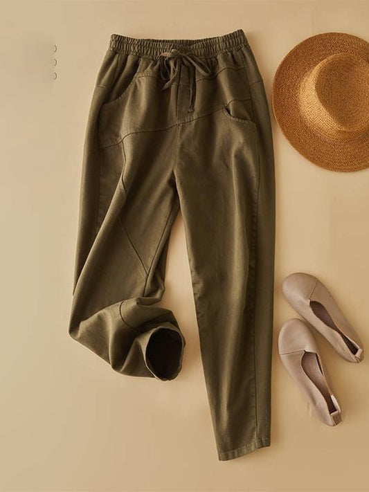 Drawstring lace-up Casual Harem Pants With Pockets In One-Size