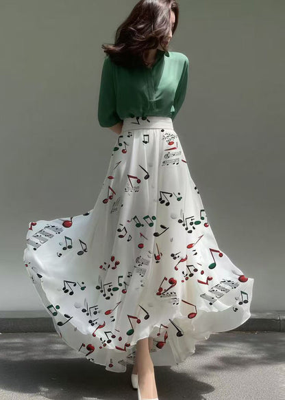 Fashion White Musical Note Print Chiffon Skirts Holiday Summer