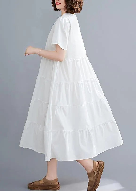 DIY white Tunics Square Collar patchwork long Dress