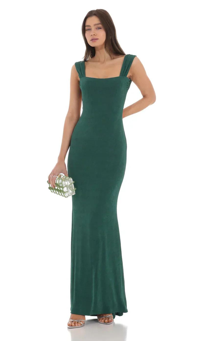 Open Back Maxi Dress In Green