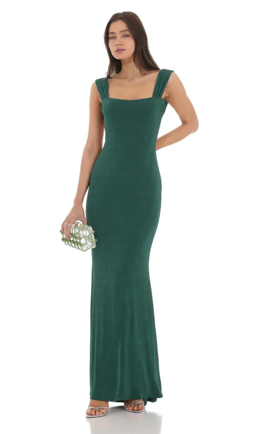 Open Back Maxi Dress In Green