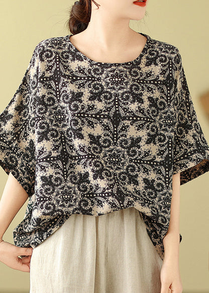 Black O-Neck Patchwork Top Short Sleeve