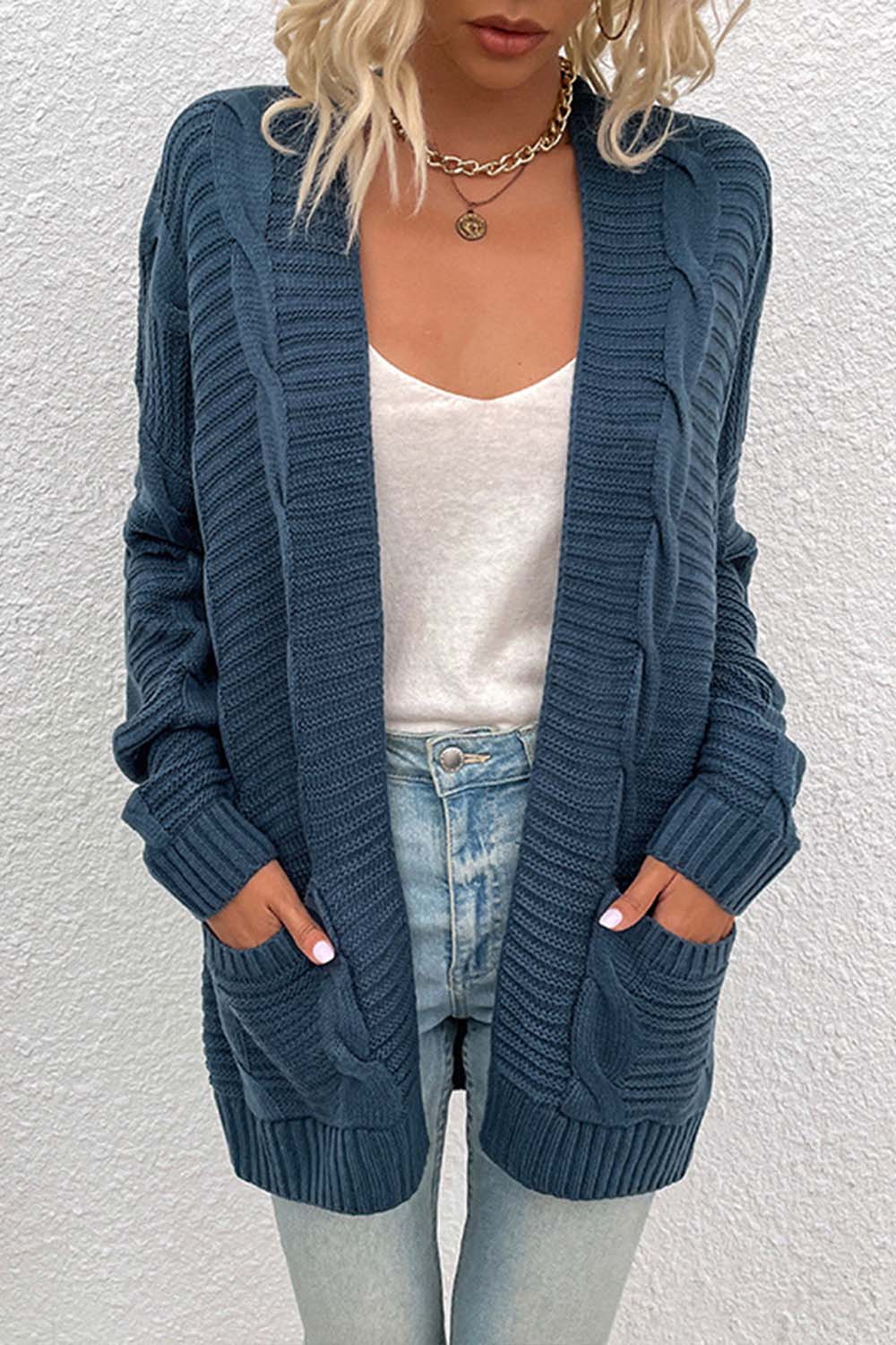 Mid-Length Twisted Rope Cardigan