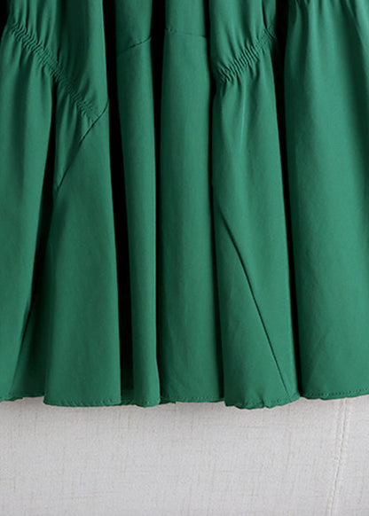 Art Green Patchwork Wrinkled A Line Skirt Spring