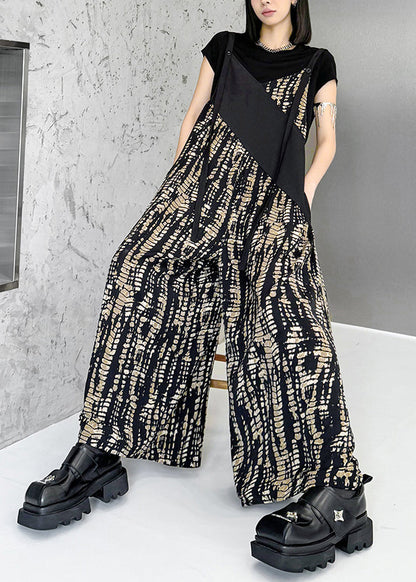Fashion Black Oversized Patchwork Print Cotton Jumpsuits Summer