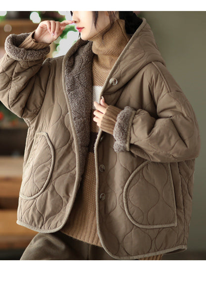 Hooded Thickened Diamond Sherpa Wool Thermal Jacket