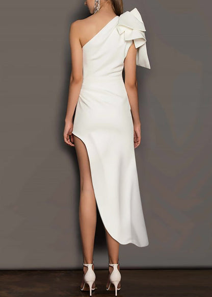 Elegant White One Shoulder Asymmetrical Design Cotton Dresses Summer