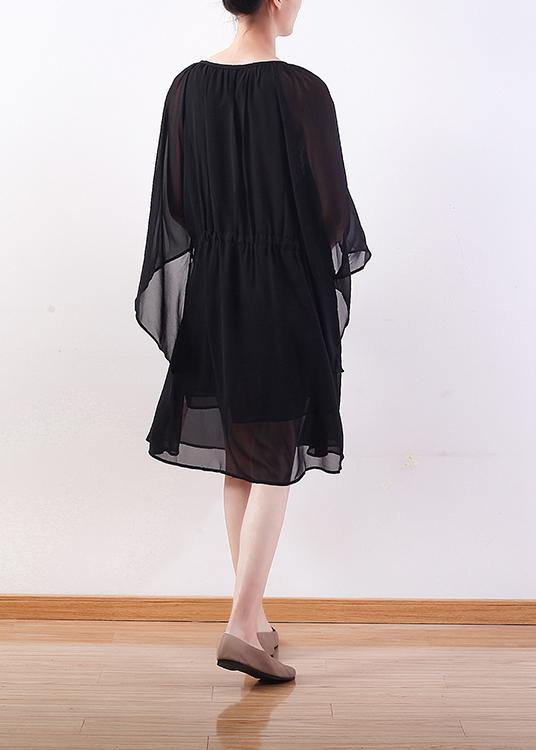 Bohemian black chiffon Long Shirts Indian Shirts tie waist long summer Dresses