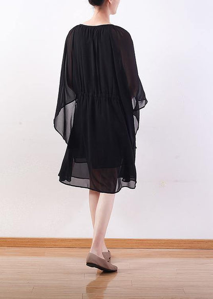 Bohemian black chiffon Long Shirts Indian Shirts tie waist long summer Dresses