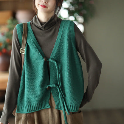 Vintage Cotton Knit Sleeveless V-Neck Vest