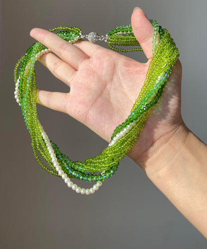 Bohemian Green Crystal Resin Layered Gratuated Bead Necklace