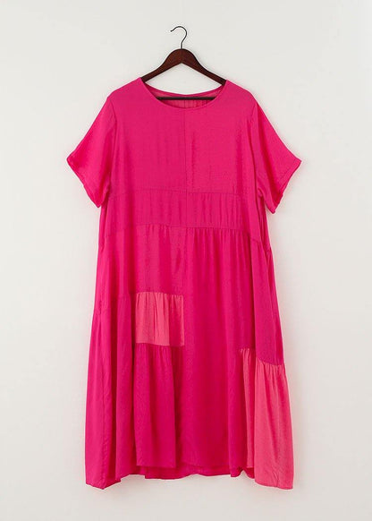 Casual Rose Patchwork O-Neck Long Cotton Dress