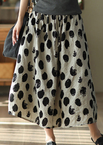 Vintage Apricot Dot Print Elastic Waist Maxi Skirt Summer