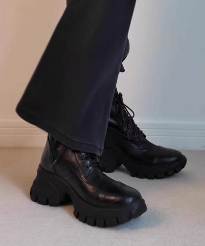 Fashion Black Sheepskin Splicing Lace Up Boots