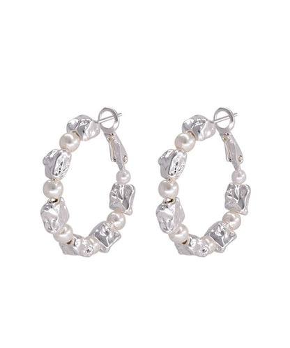 Boho Silk Sterling Silver Alloy Pearl Hoop Earrings