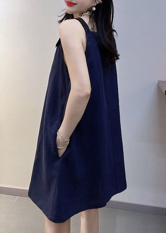 Vintage Navy Oversized Cotton Mini Dresses Summer