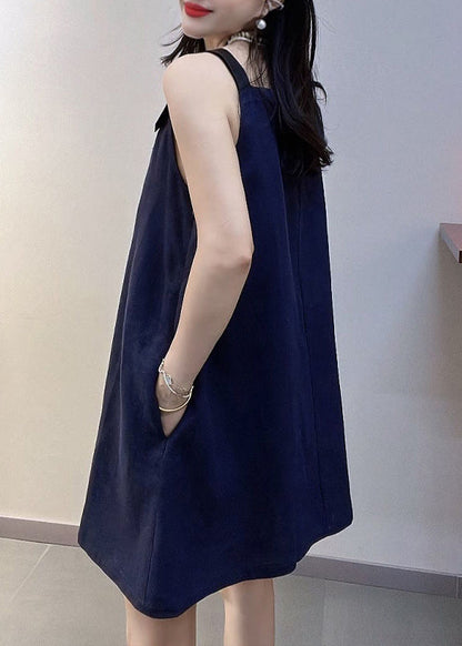 Vintage Navy Oversized Cotton Mini Dresses Summer