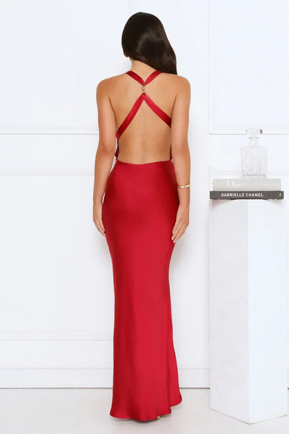 Evening Enchantment Satin Maxi Dress Red