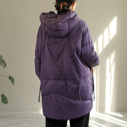 Women Fashion Hooded Lacing Loose Down Coat