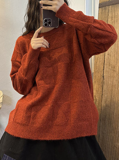 Women Winter Artsy Plaid Knitted Solid Warm Sweater