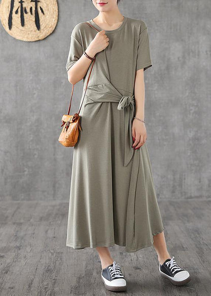Bohemian o neck Bow cotton dress yellow Traveling Dresses summer