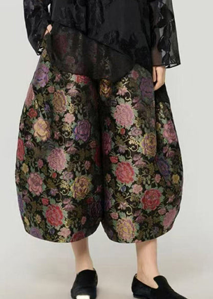 Casual Print Elastic Waist Crop Lantern Pants Fall
