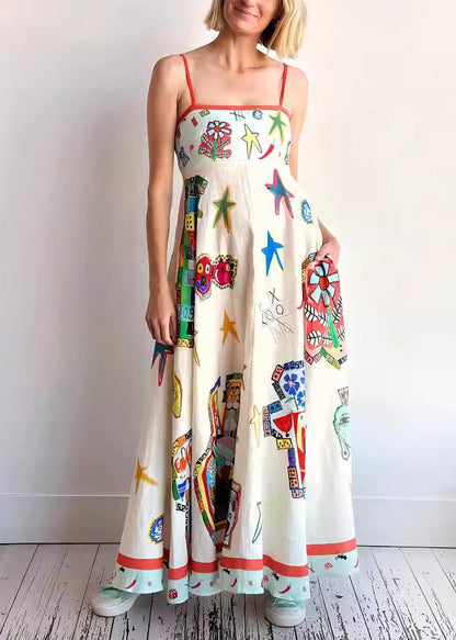 European And American Style Print Cotton Spaghetti Strap Dress Summer