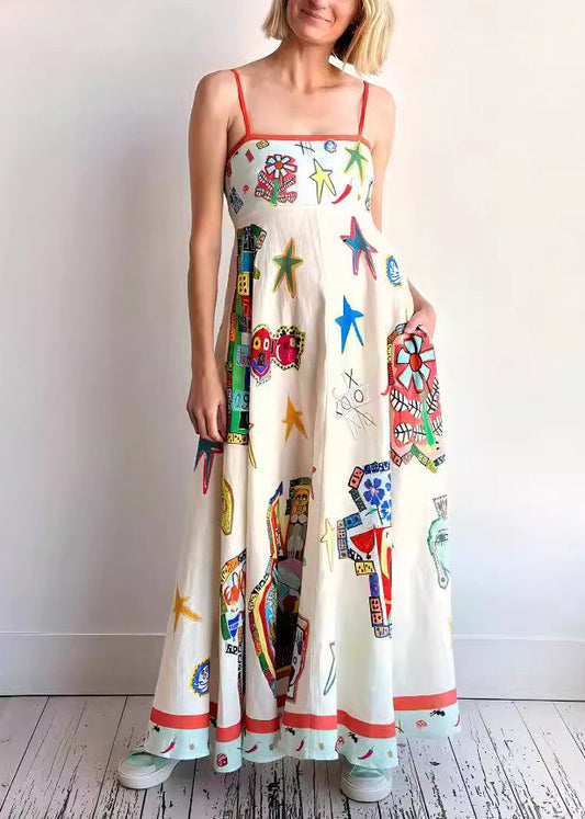 European And American Style Print Cotton Spaghetti Strap Dress Summer