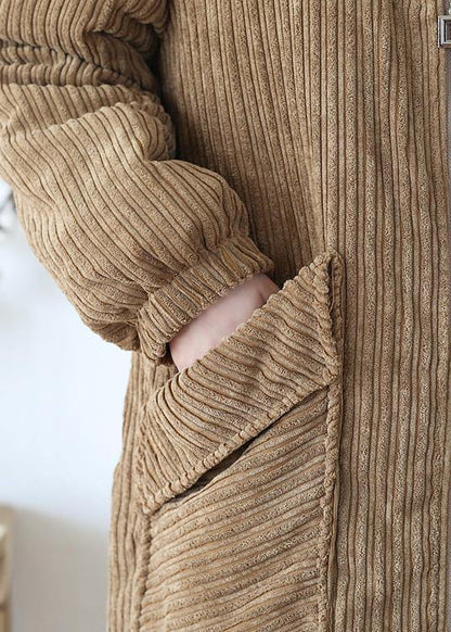 Warm casual winter jacket hoodedovercoat khakicorduroy warm winter coat