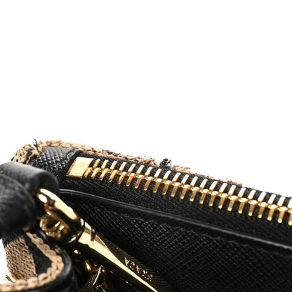Jacquard Saffiano Triangolo Symbole Embroidered Small Galleria Double Zip Tote Black Corda