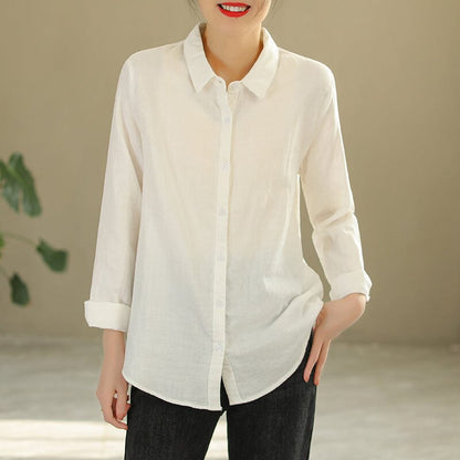 Women Spring Solid Cotton Casual Blouse