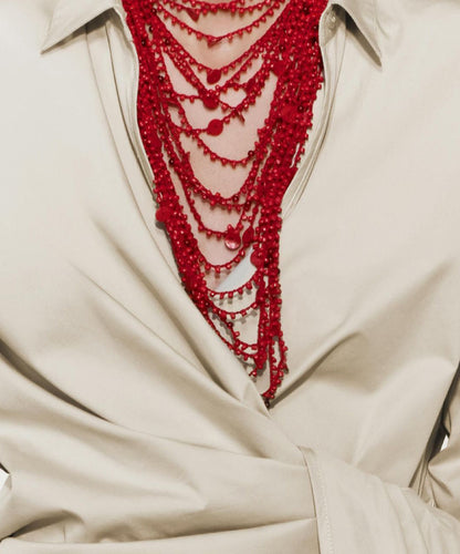 Fine Red Alloy Multi-Layer Beading Necklace